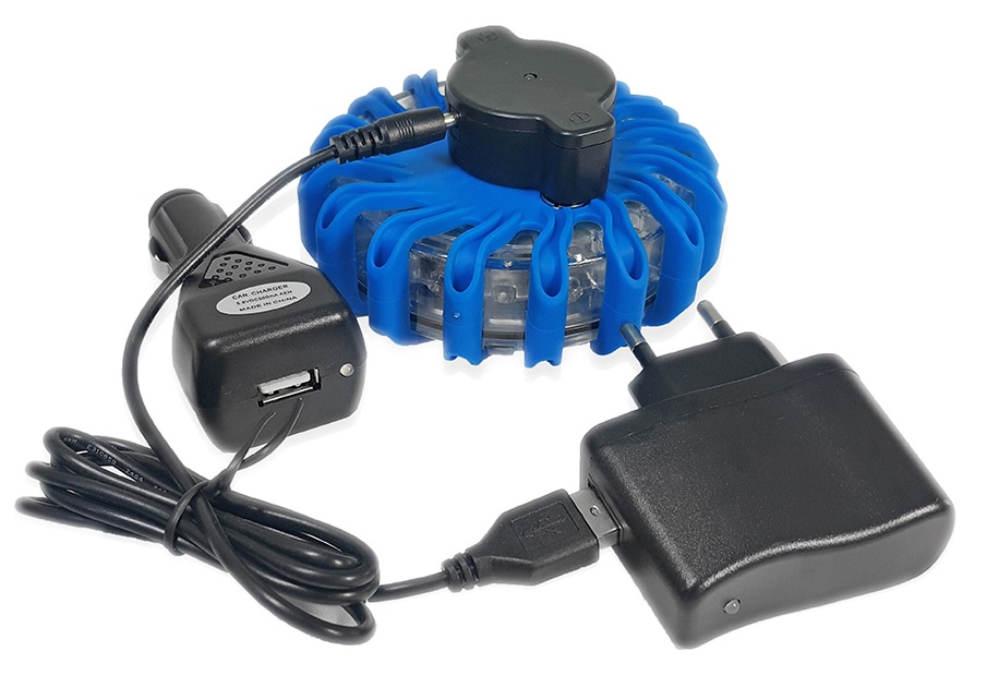 LAMPA OSTRZEGAWCZA NIEBIESKA AKUMULATOR FLARA LED