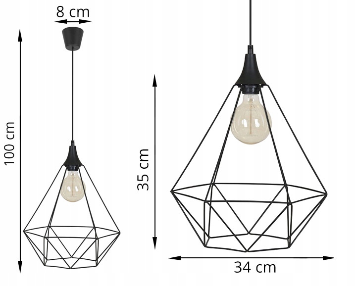 Lampa Wisząca Sufitowa Diament Nowoczesna LOFT LED Głębokość produktu 34 cm