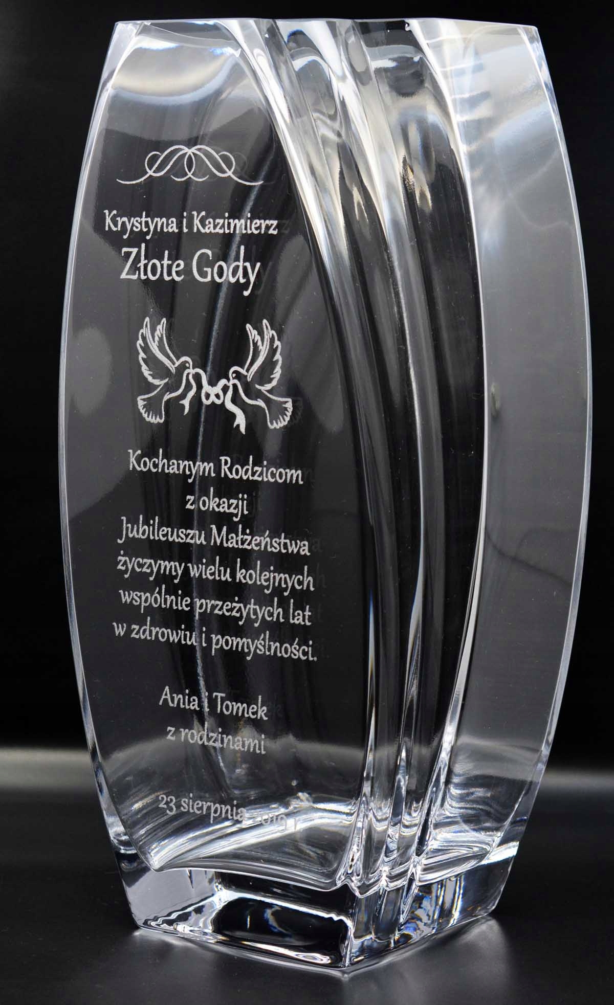 Wazon z GRAWEREM 32cm URODZINY JUBILEUSZ Rocznica ŚLUB Parapetówka Waga produktu z opakowaniem jednostkowym 2.2 kg