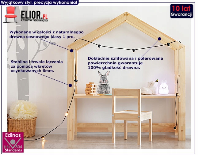 BIURKO DZIECIĘCE DREWNIANE DOMEK DO POKOJU DZIECI Marka Elior