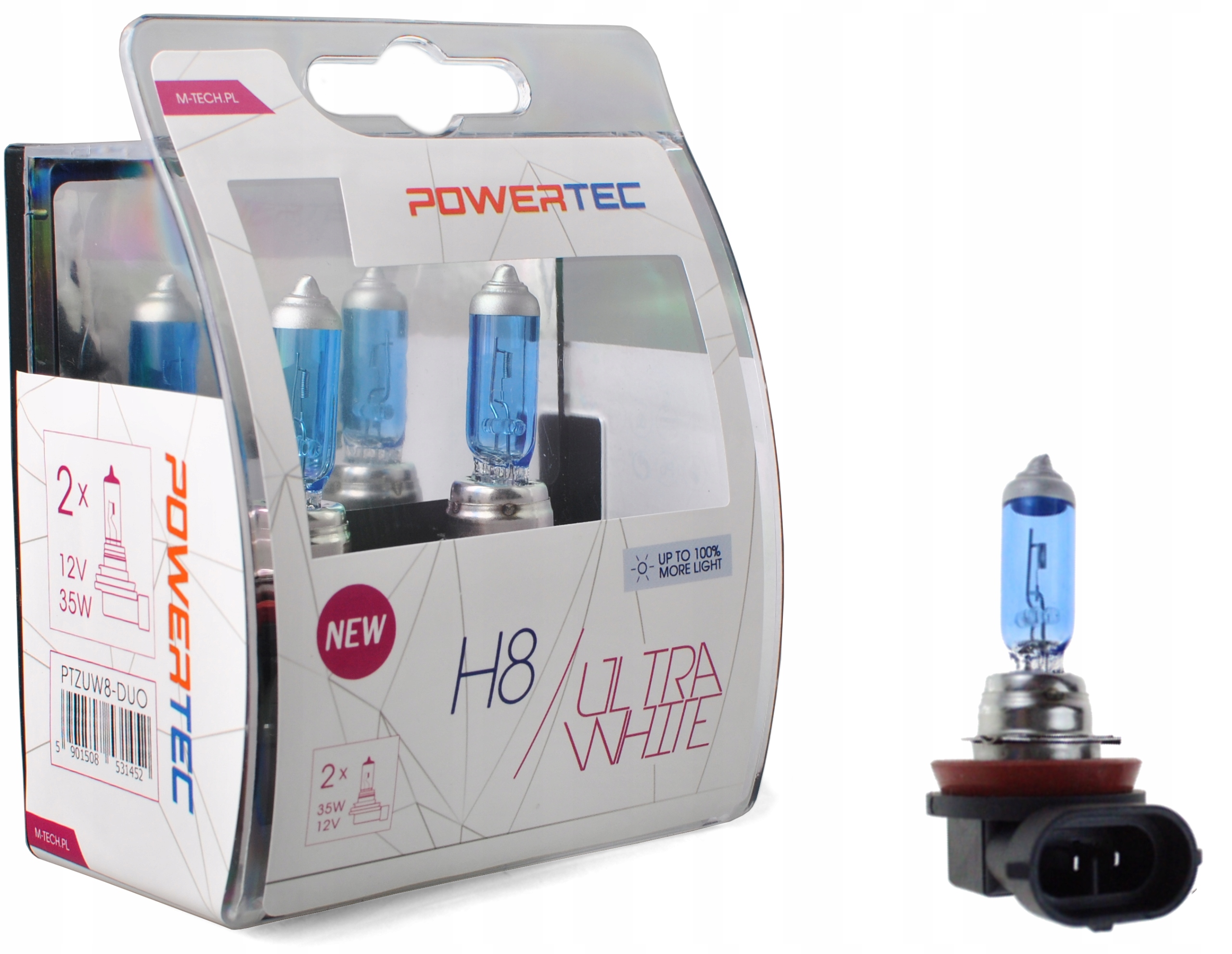 

Żarówka Powertec Cool Blue UltraWhite H8 12V +100%