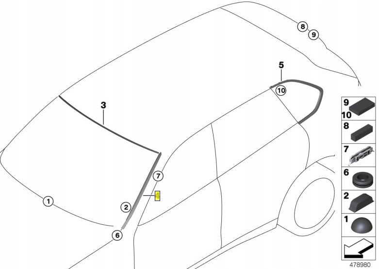 Bmw pravá lišta pro odvod vody ze skla F15