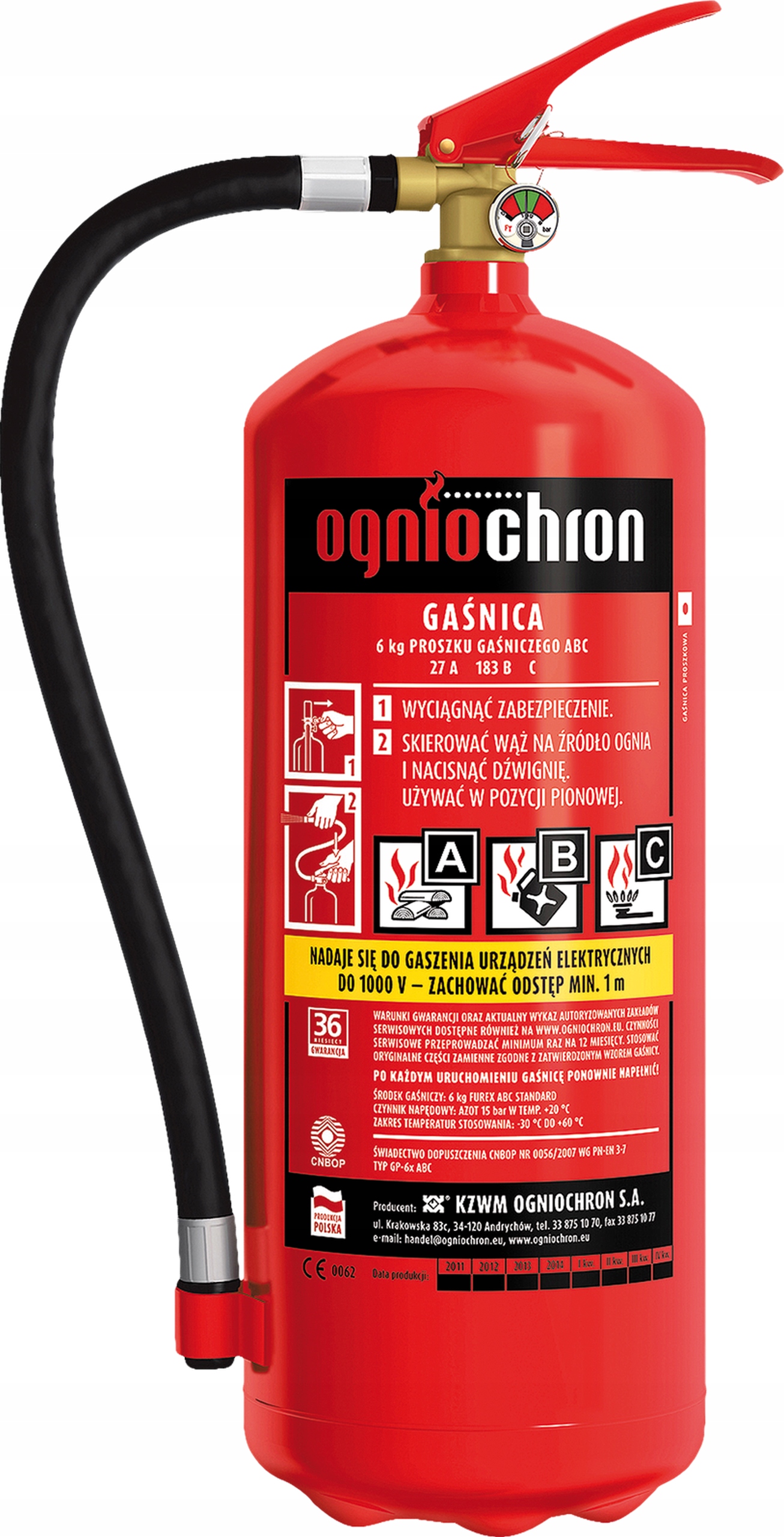 Gaśnica proszkowa 6 kg Abc Ogniochron produkcja 2026