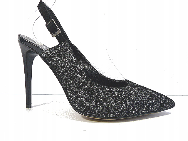 Černé stříbrné lodičky s páskem bez patky, kůže Bizzarro 37