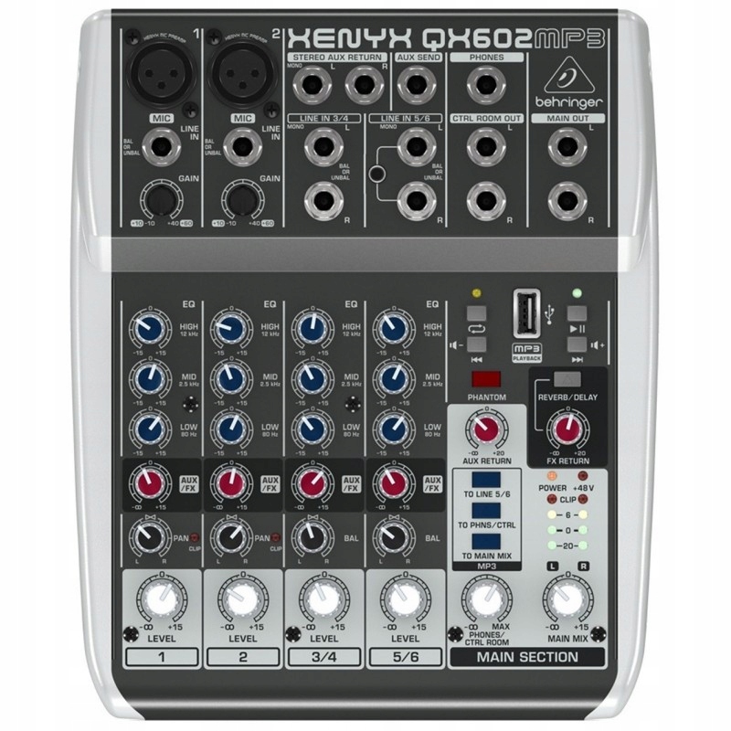 Behringer Xenyx QX602MP3 6kanálový mixážní pult s MP3 přehrávačem