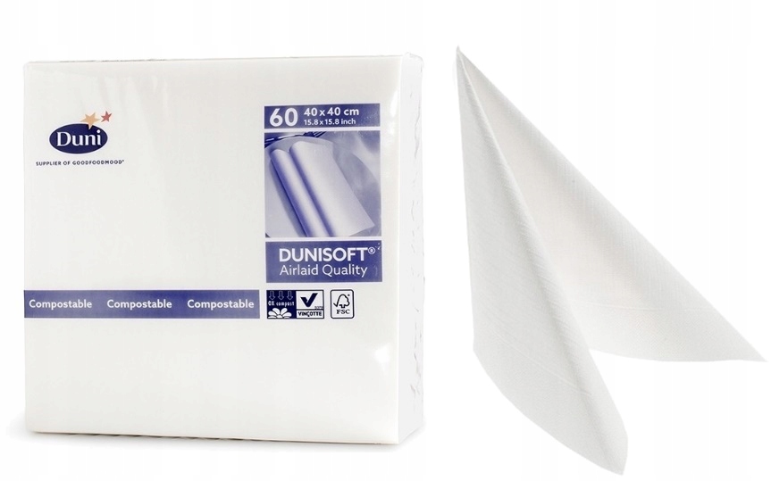 

Serwetki flizelinowe Duni 60 sztuk białe 40x40cm