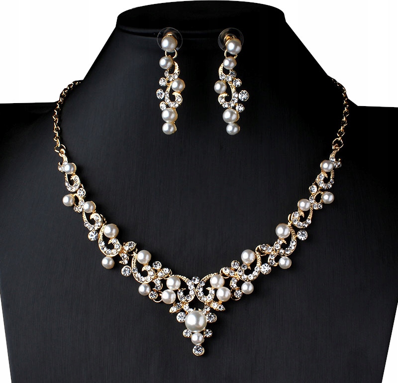 

Naszyjnik Kolczyki Komplet Ślub Złoto Wesele B094