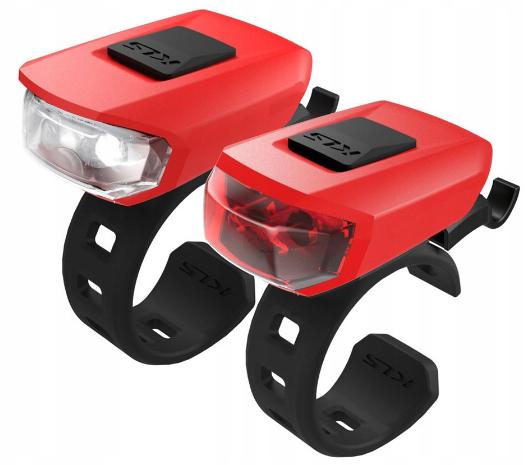 LAMPKA ROWEROWA ZESTAW PRZÓD TYŁ KELLYS VEGA POMA Kolor dominujący pomarańcze i czerwienie