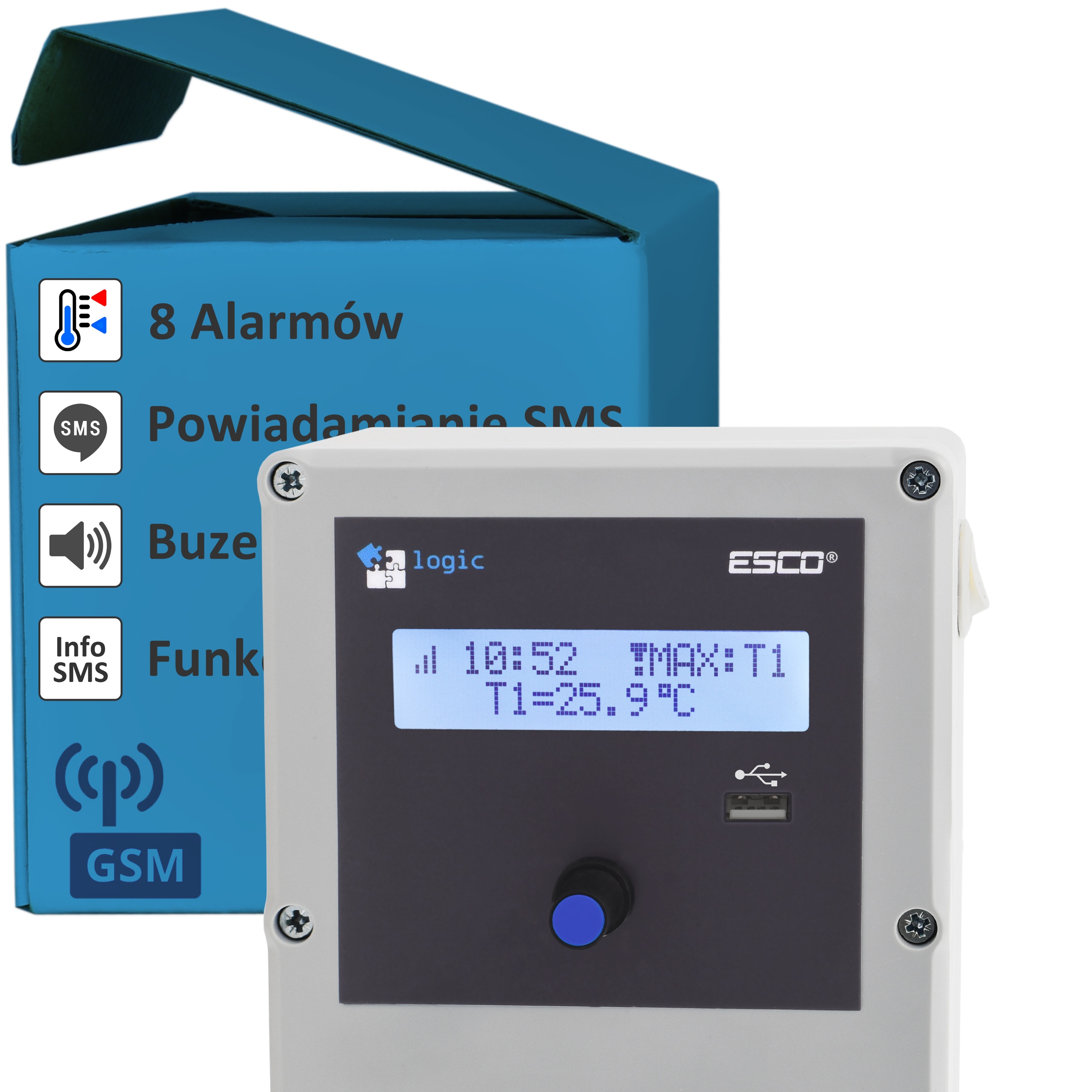 

Rejestrator temperatury alarm Sms Min Max