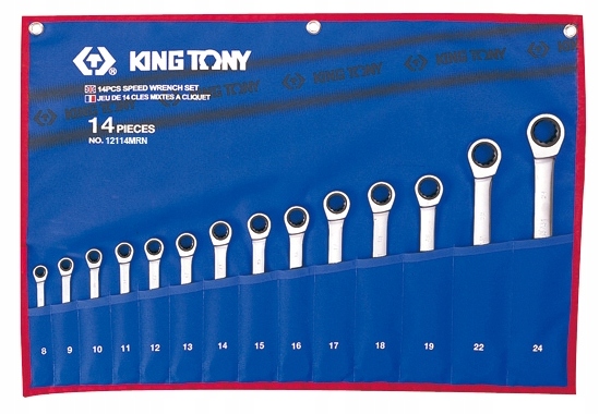Očkoploché kľúče 8-24 mm 14 ks Hrkálka Silné Puzdro King Tony 12114MRN