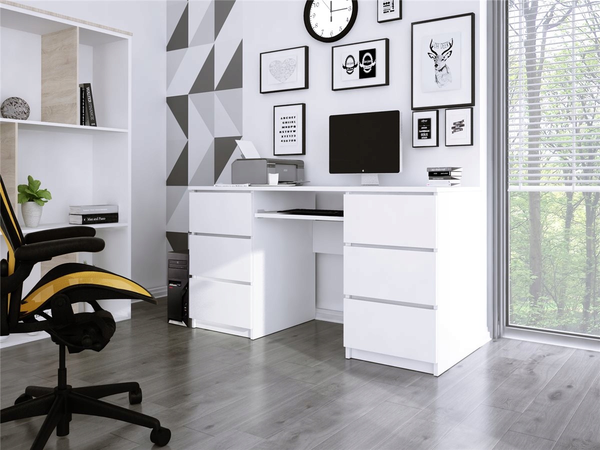 Biurko ZOE 135 cm, białe/front biały połysk