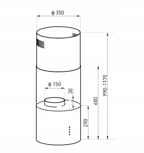 WYSPOWY okap kuchenny SHADOW INOX focus Model Shadow Inox