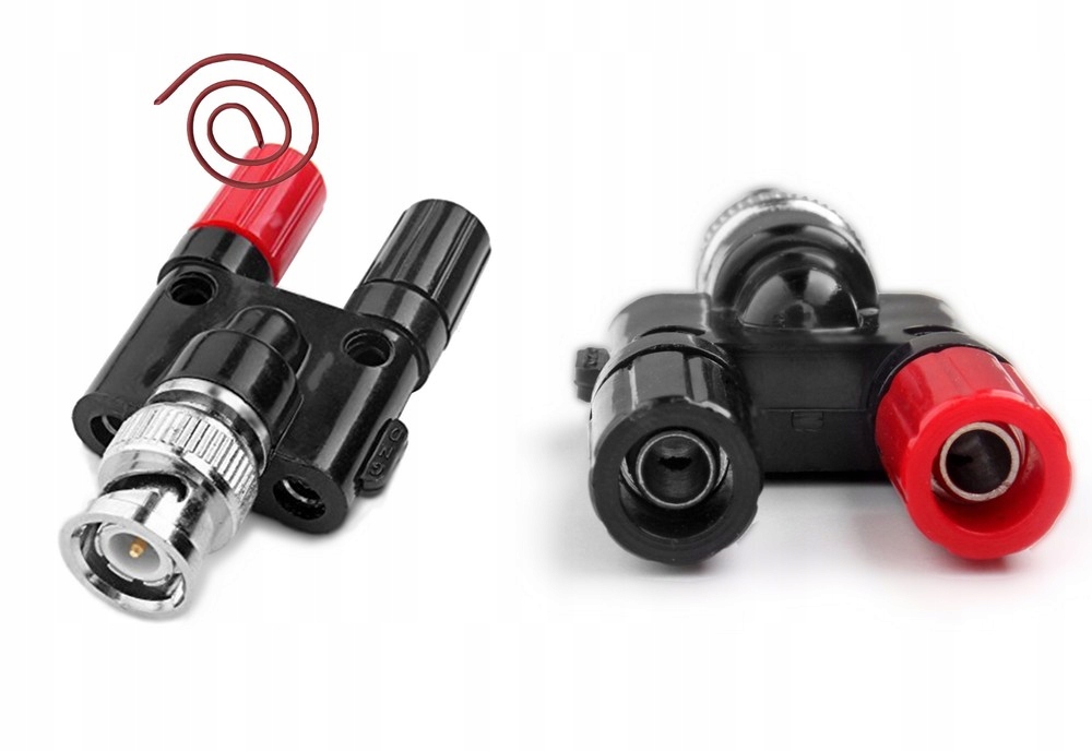 

Przejściówka Adapter Wtyk Bnc -- 2 x Gniazdo Banan
