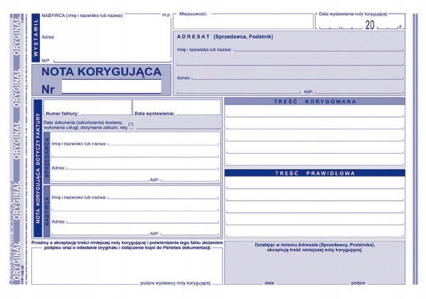 

108-3E Nota Korygująca druk druczek samokopiująca