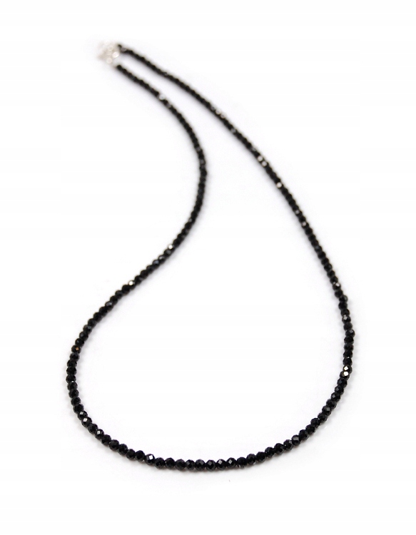 Přírodní náhrdelník Černý Turmalín Široké fazetované kuličky 3mm stříbro 60CM