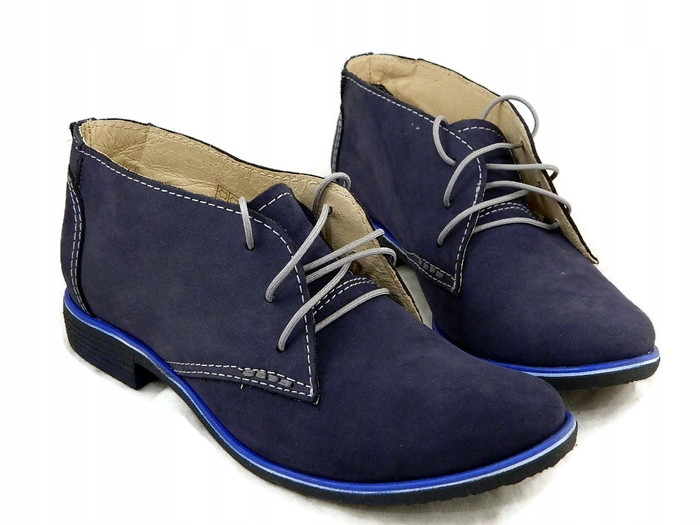 STYLOWE SZNUROWANE TRZEWIKI PÓŁBUTY SKÓRA UNI-60 Kolor niebieski