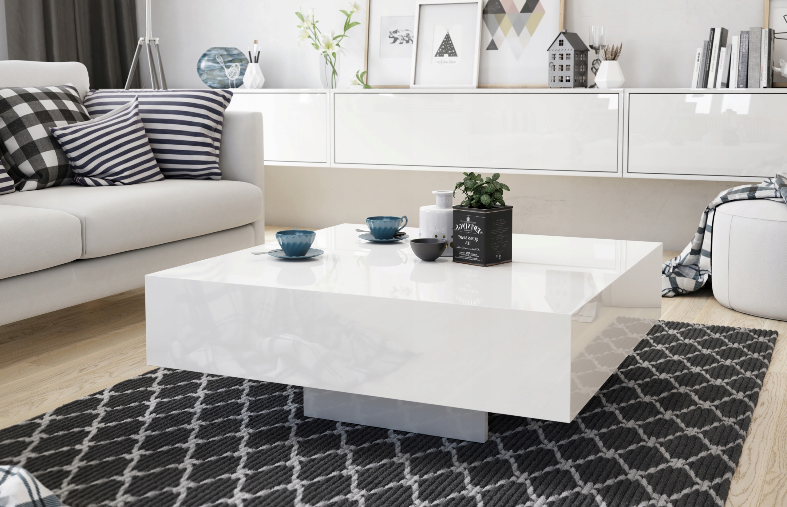 Ława, stolik IRON biały połysk AKRYL, 80X80; Kolekcja POŁYSK