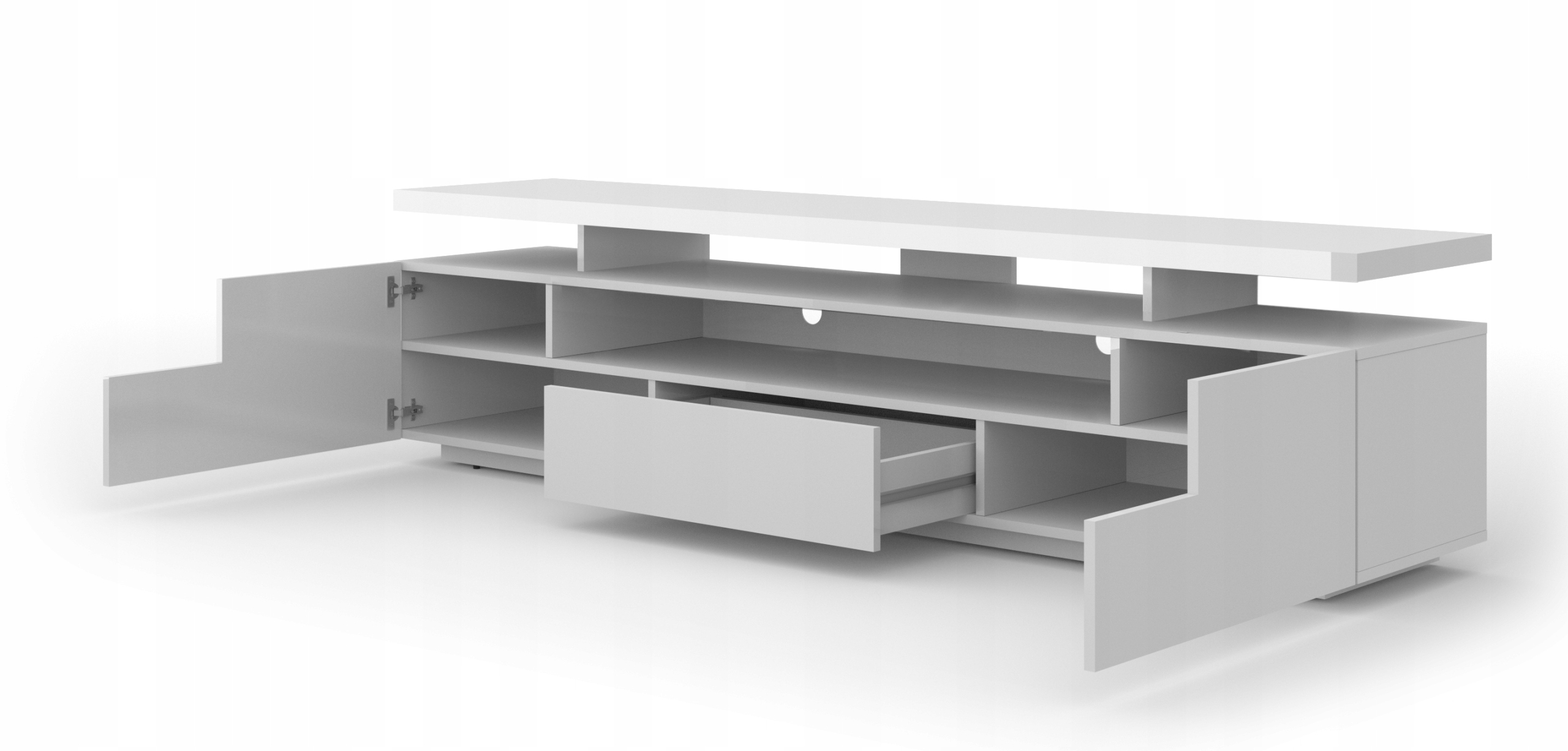Szafka RTV EVA PREMIUM 195 cm biały połysk Wysokość mebla 51 cm