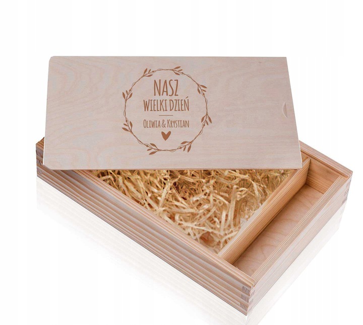 DREWNIANE PUDEŁKO NA ODBITKI I PENDRIVE Z GRAWEREM Producent Grawernia24