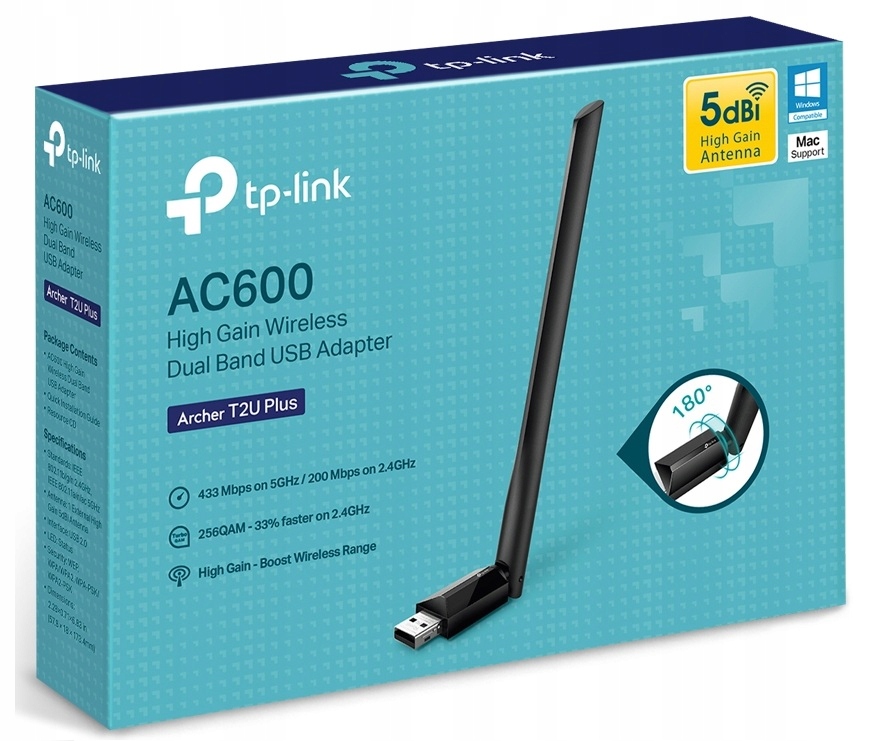 Firmowa Mocna Karta sieciowa Wifi Usb TPlink AC600 5dbi