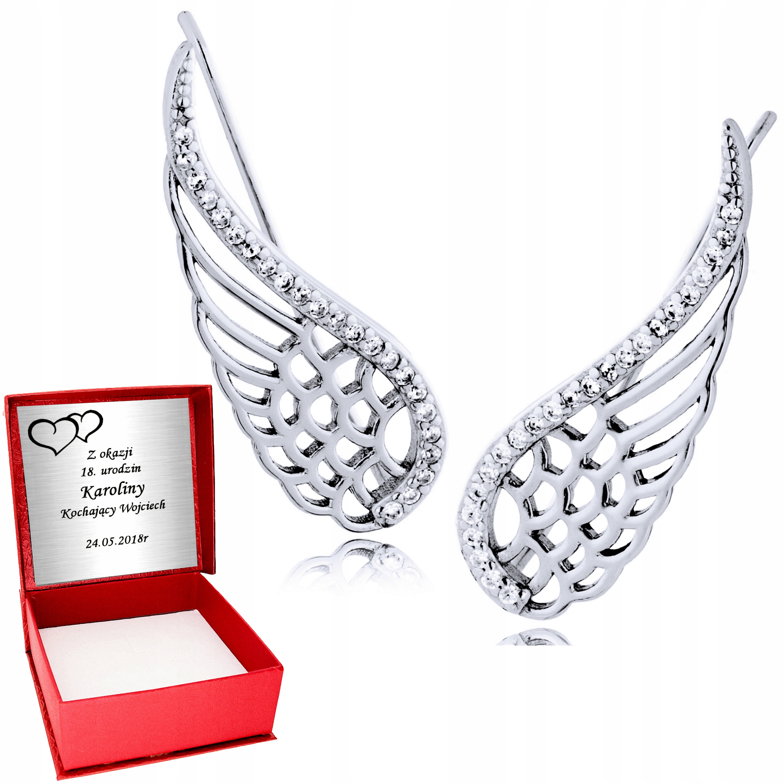 

Srebrne Kolczyki 925 Skrzydła Anioła Grawer