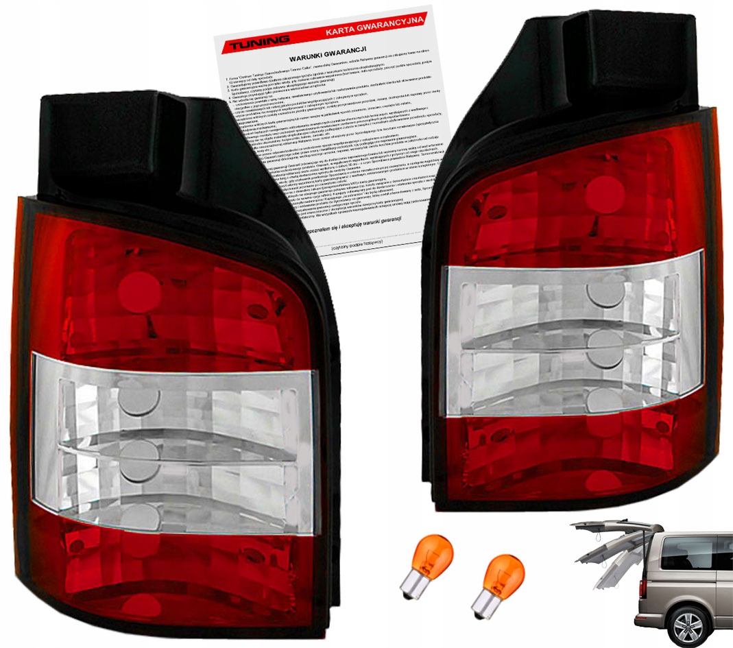 VW Transporter T5 03-09 lampy tylne tyl CLEAR RED