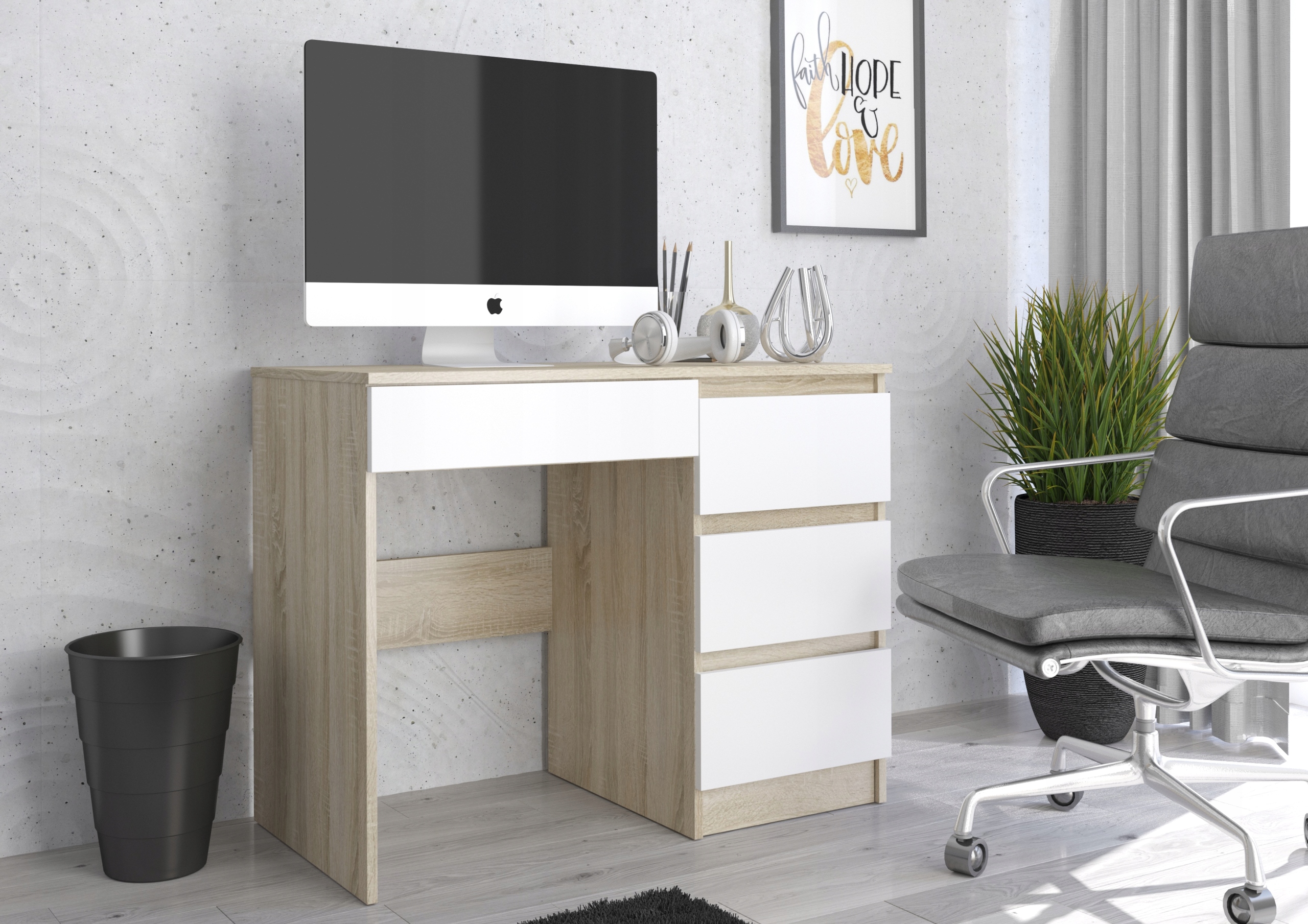 Meble Biurko komputer stolik 90cm sonoma mix N34 Kolor mebla dąb sonoma