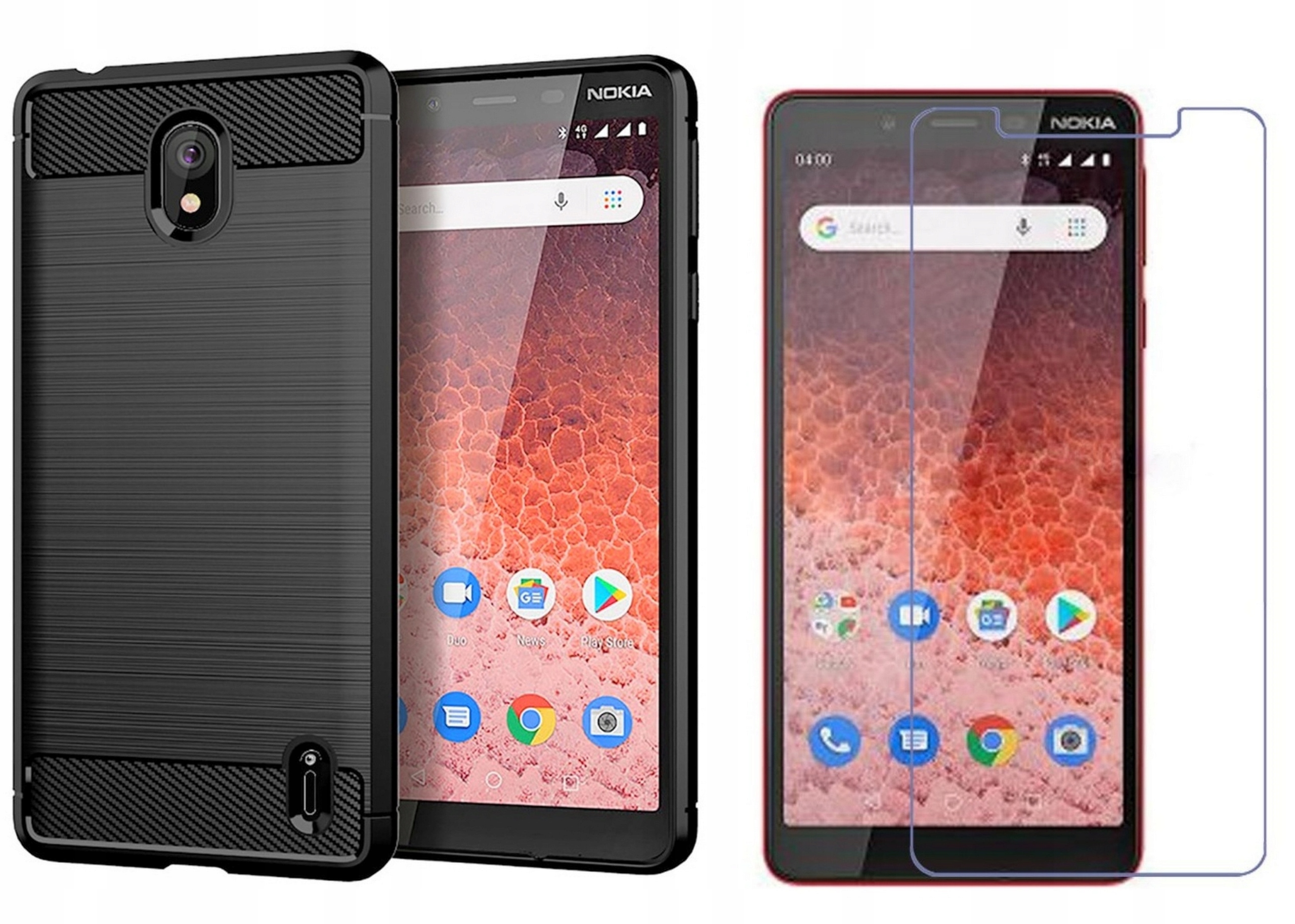

Etui Pancerne Carbon Case do Nokia 1 Plus +Szkło