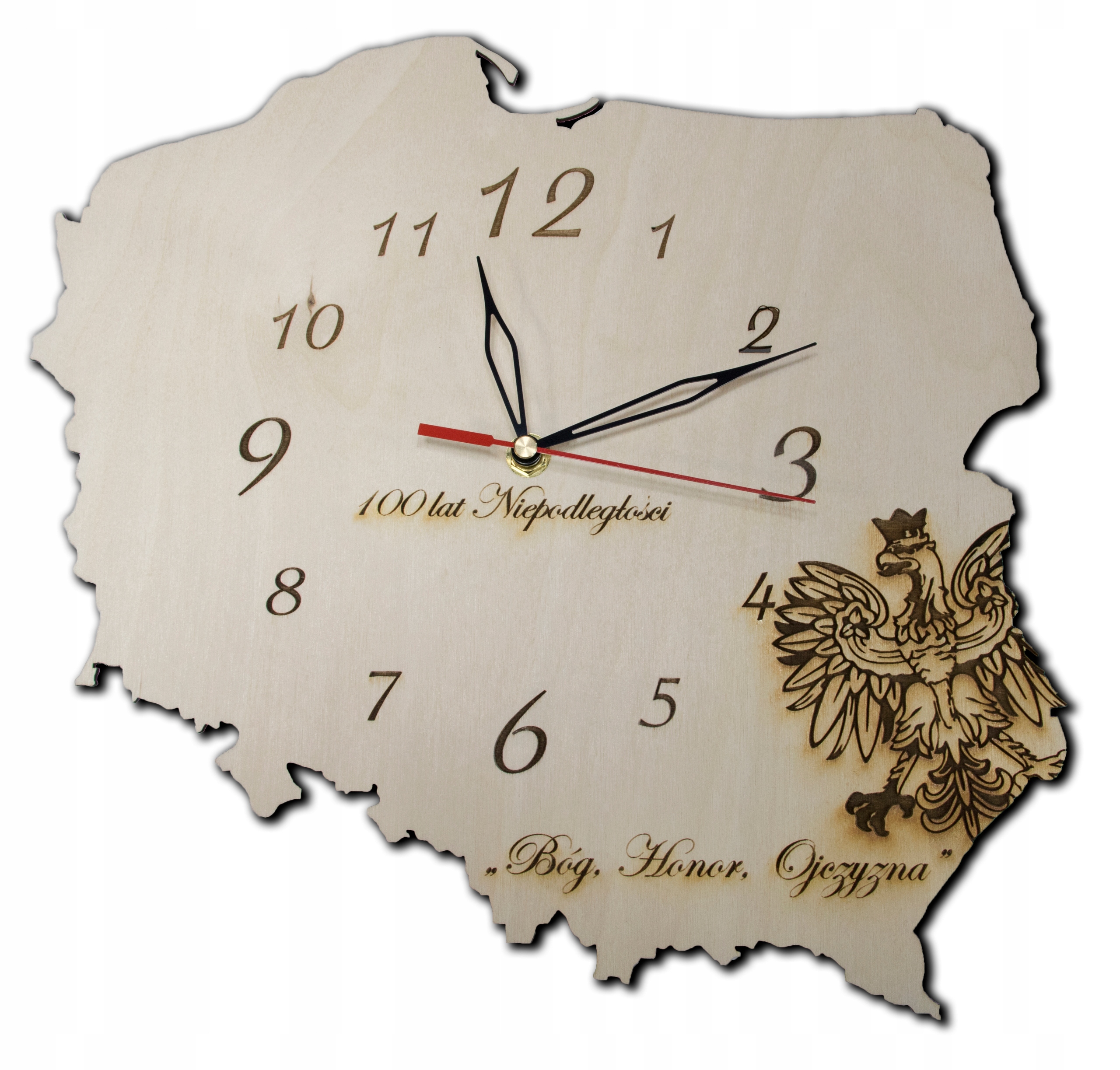 

Patriotyczny! Zegar ścienny Mapa Polski Drewniany