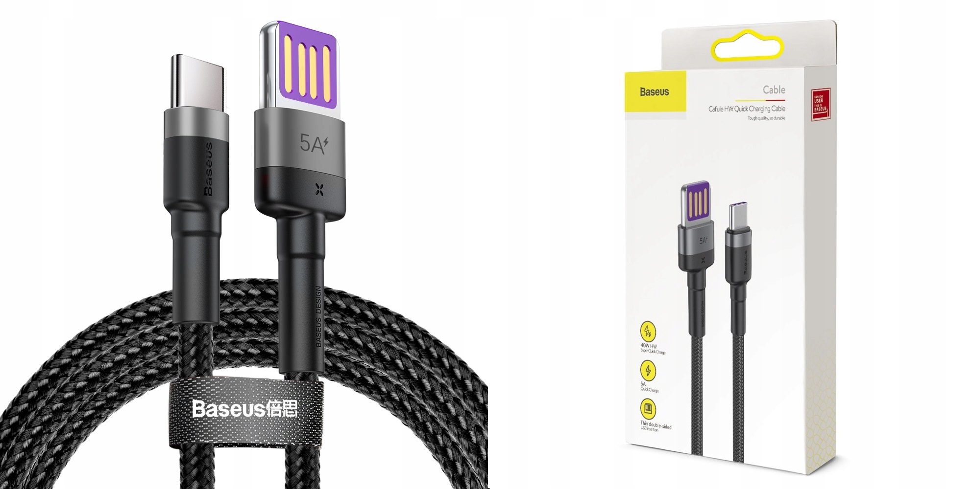 

Baseus Mocny Nylonowy Kabel Usb/usb-c 40W Qc 3.0
