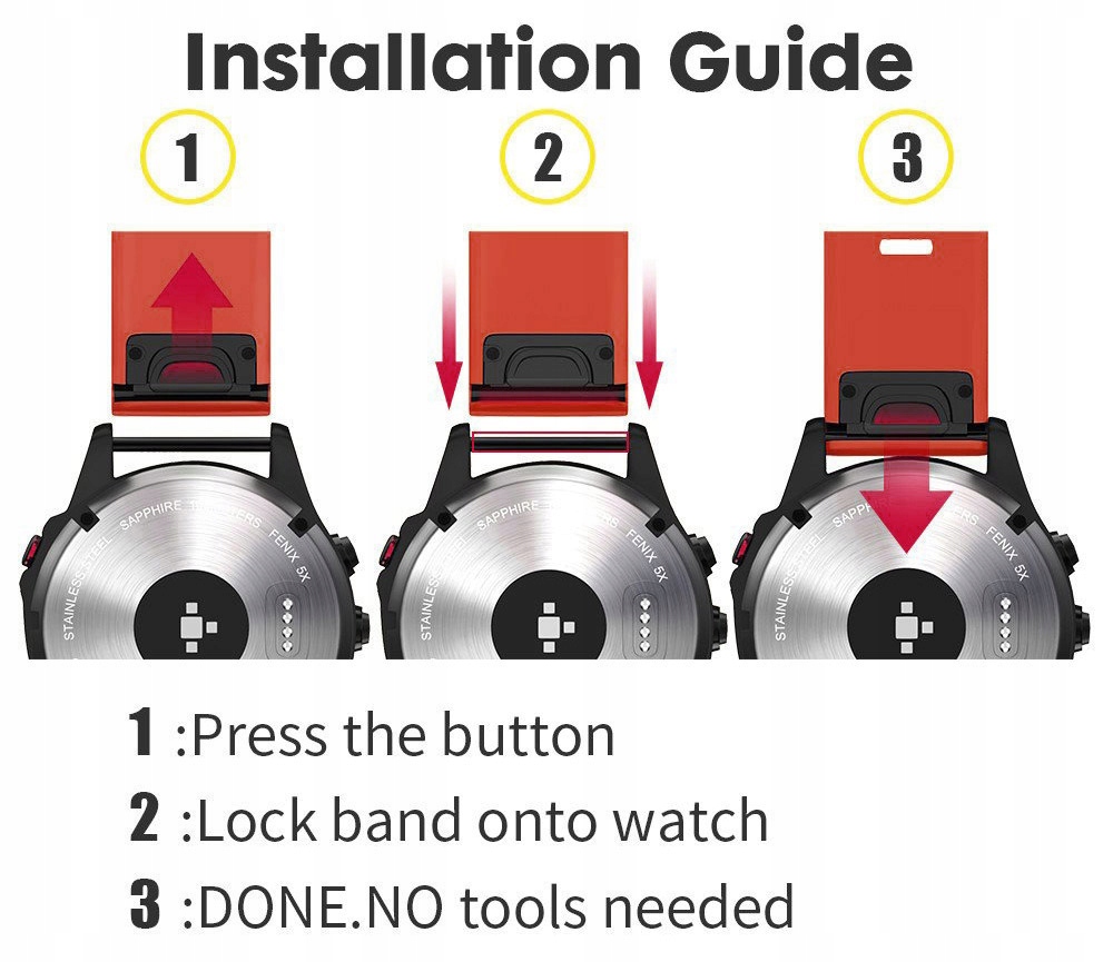 CZERWONY Pasek Garmin FENIX 6X Sapphire QuickFit Marka Tech-Band