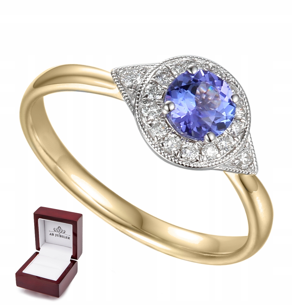 

Złoty Elegancki Pierścionek 585 Tanzanit Diamenty