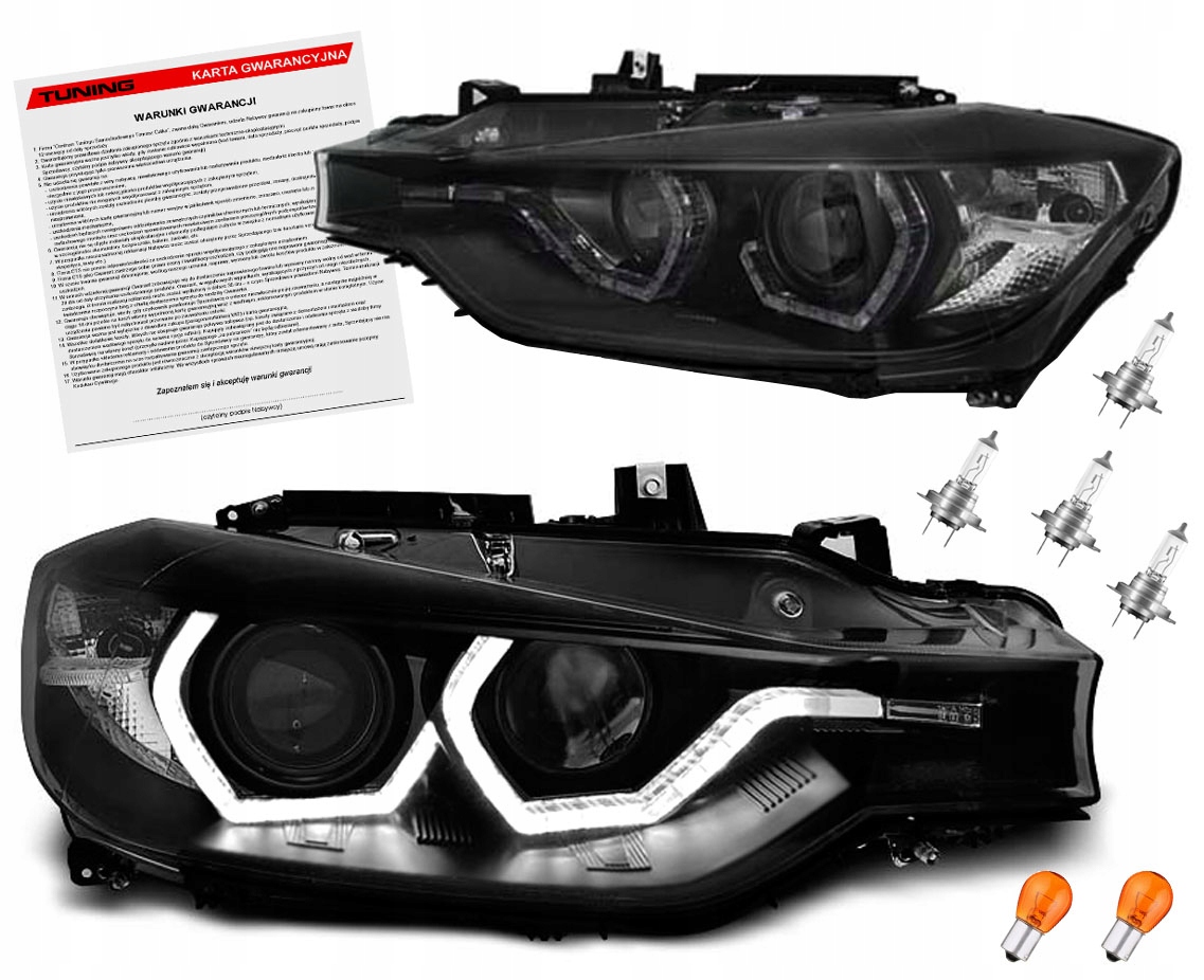 Bmw 3 F30 F31 Lampy světlomety Black Černé Led Kroužky denní Drl H7/H7