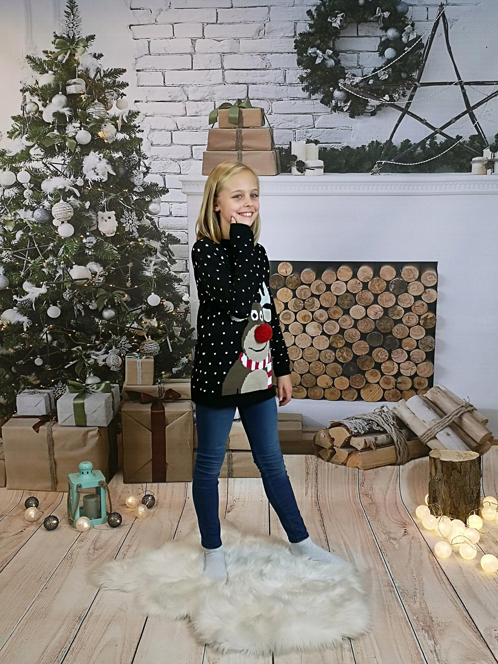 SWETER ŚWIĄTECZNY RENIFER NOS 3D Real foto 3/4 L Rękaw długi rękaw