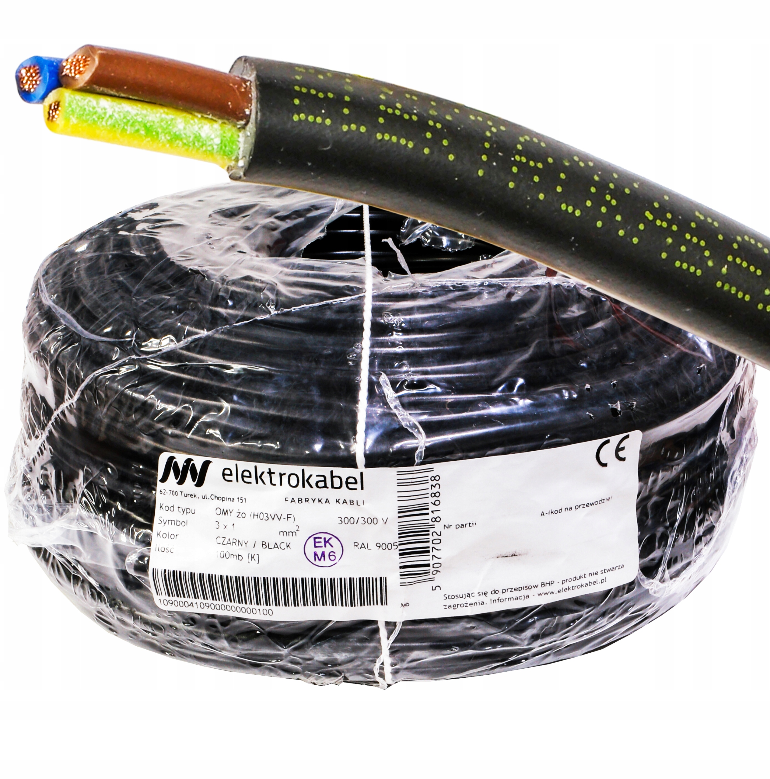 PRZEWÓD OMY 3x1 300V Linka CU 100m okrągły czarny