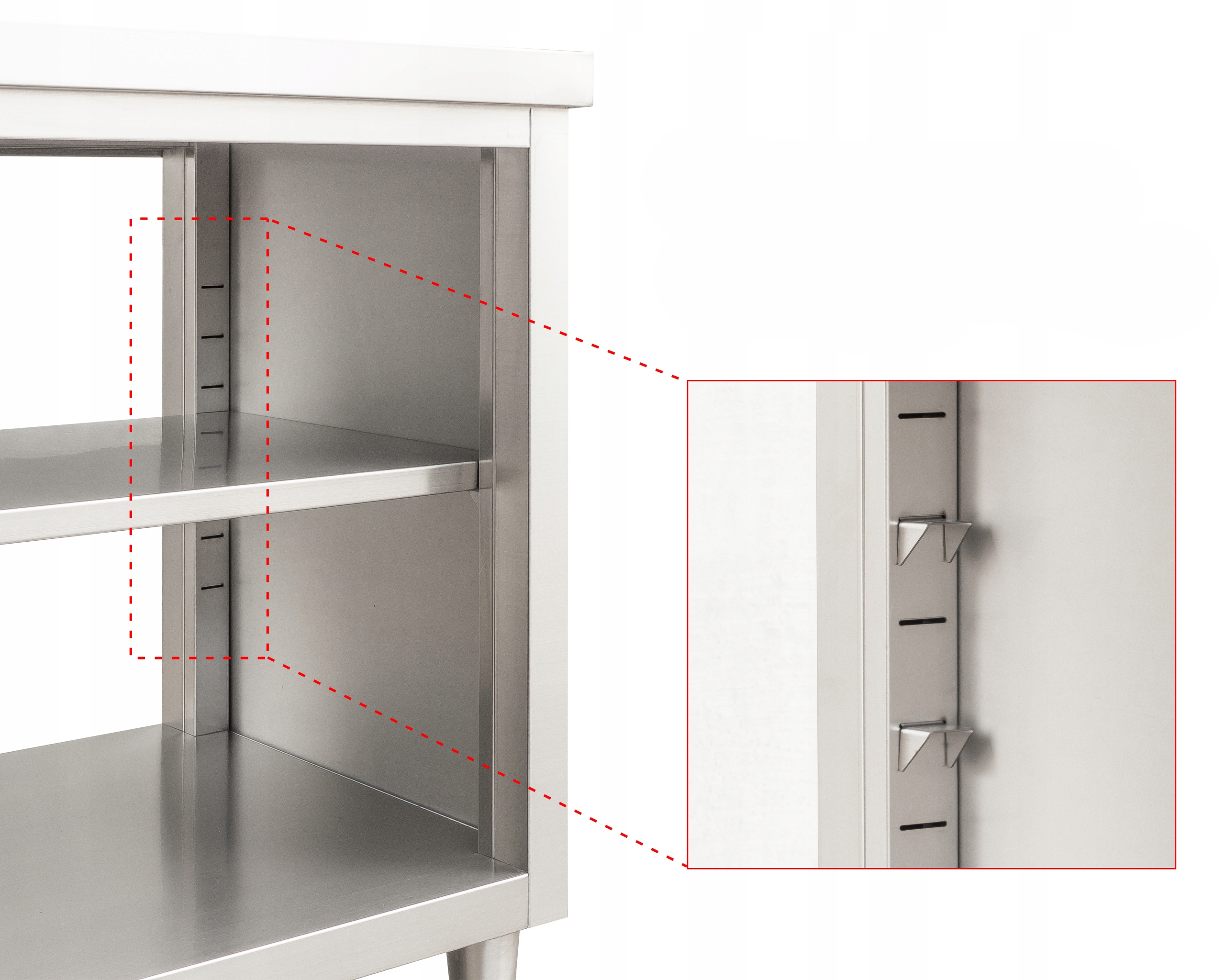 STÓŁ ROBOCZY NIERDZEWNY SZAFKA + PÓŁKA INOX 150 CM Wysokość produktu 85 cm