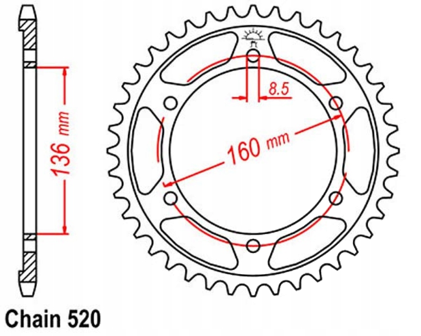 Zadní ozubení 520 40 nebo 46 zubů Aprilia Pegaso 600 90-92 Nové