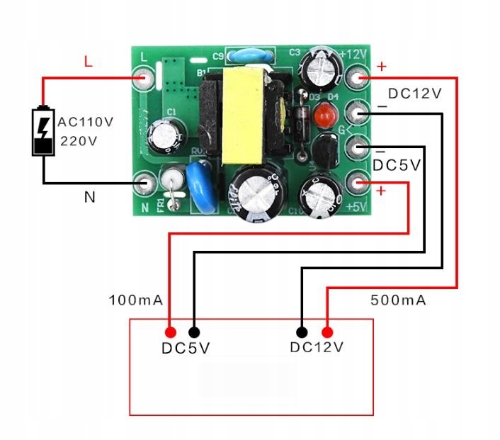 MODUŁOWY ZASILACZ LED 12V/0.5A 5V/0.1A 6.5W 230V Kod producenta 62