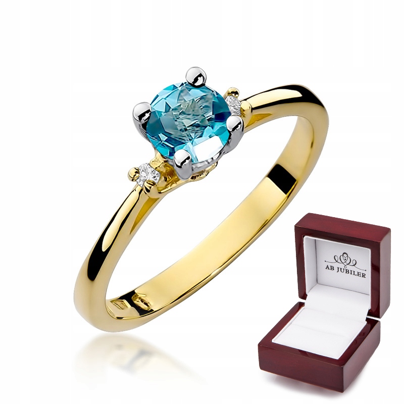 

Złoty 14K Pierścionek Zaręczynowy Topaz Diamenty