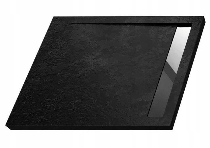 BRODZIK STRUKTURA KAMIENIA CZARNY ODPŁYW 110x90 cm