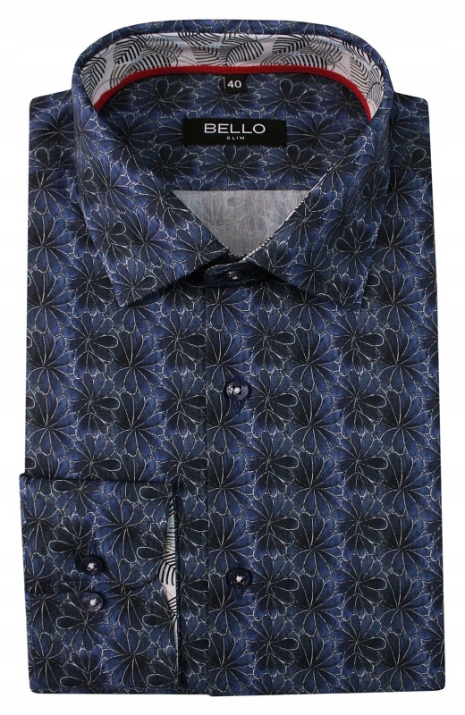 Tmavě modrá košile s květinami Bello- 40/176-182- slim