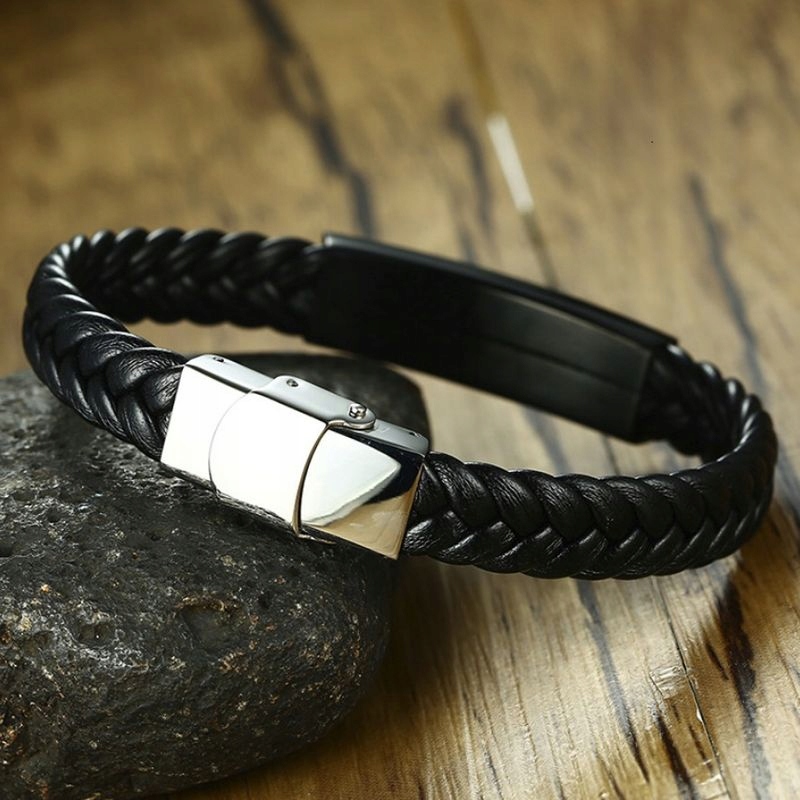 MĘSKA SKÓRZANA BRANSOLETA SPLOT WARKOCZ + BLASZKA Splot Inny splot