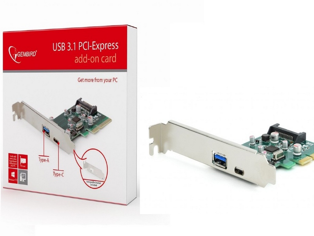 Kontroler USB 3.1 2 PORTY Typu A C PCI-EX 4x Lowpr Marka Gembird