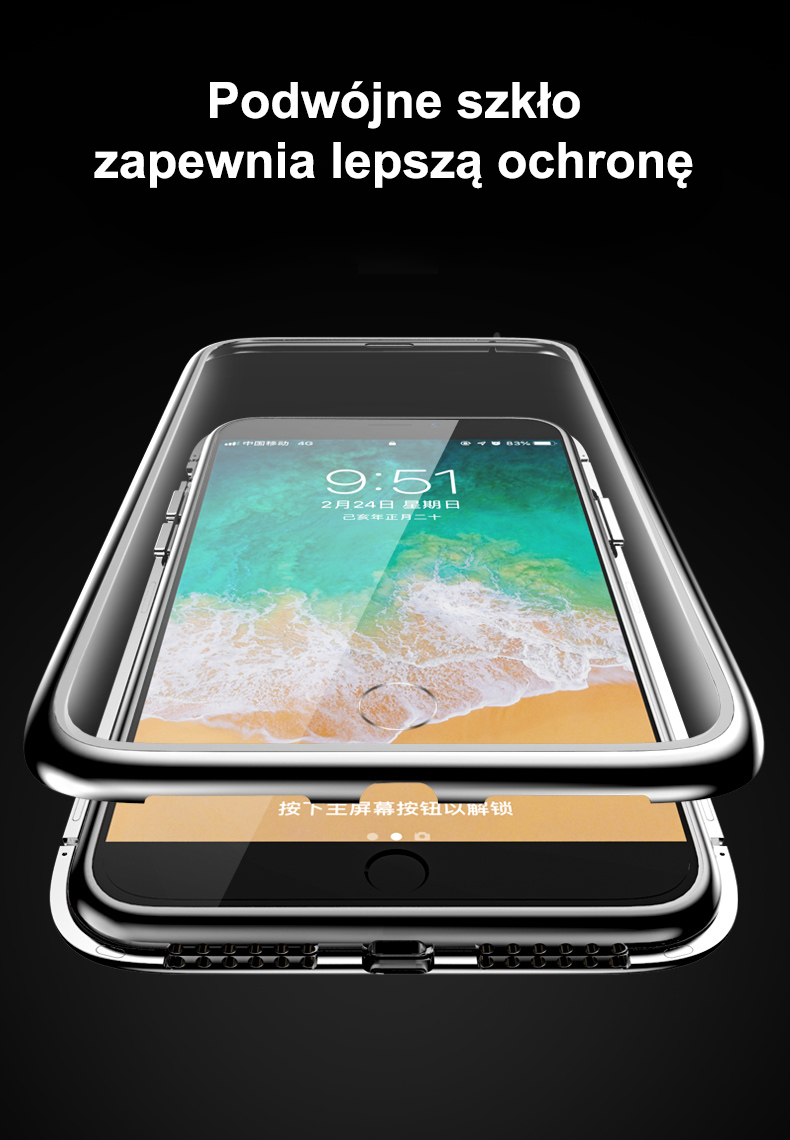 ETUI MAGNETIC DUAL360 SZKŁO 9D do REDMI NOTE 9 Dedykowany model Redmi Note 9