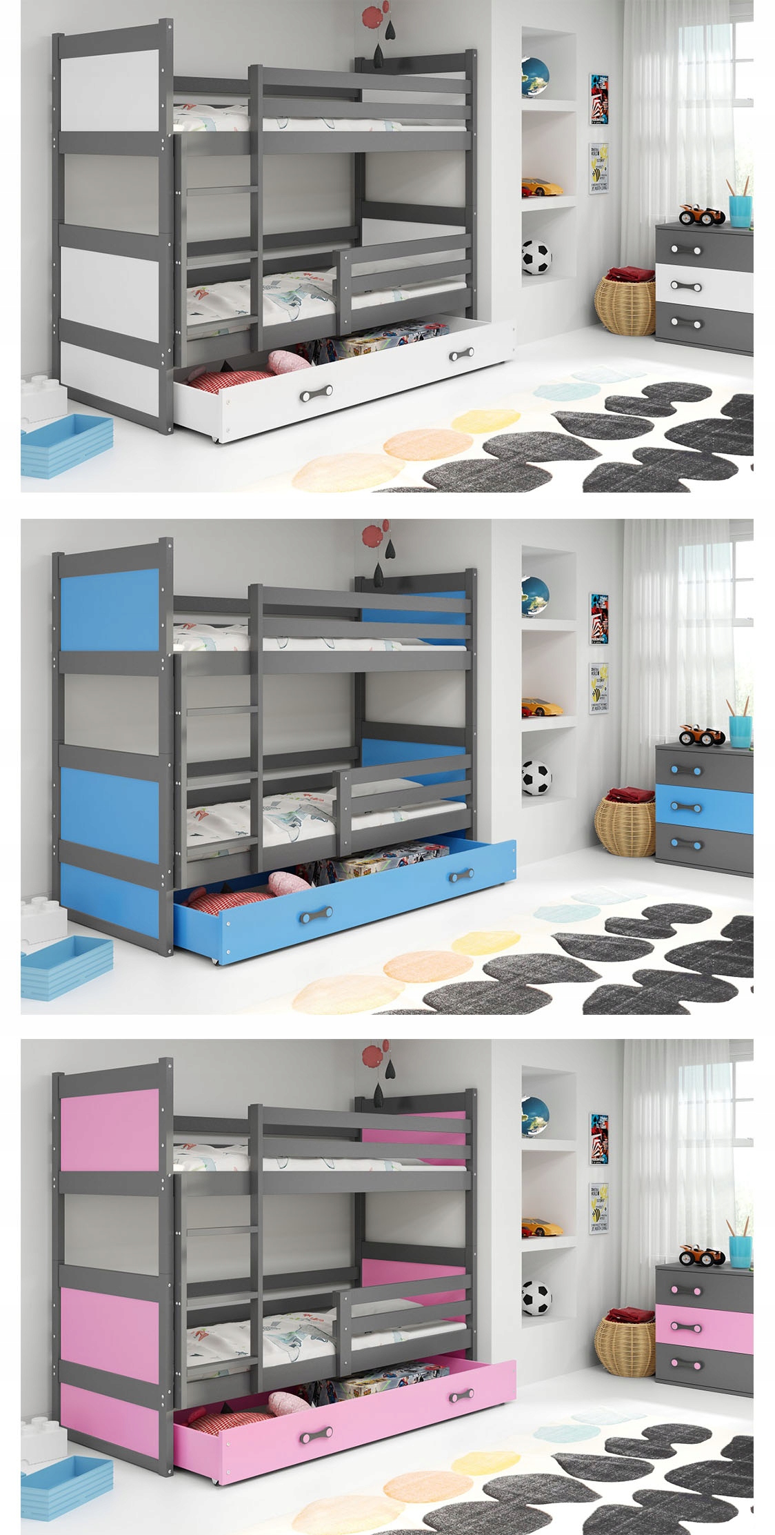 Łóżko RICO piętrowe dla dzieci 160x80 + MATERACE Szerokość 87 cm