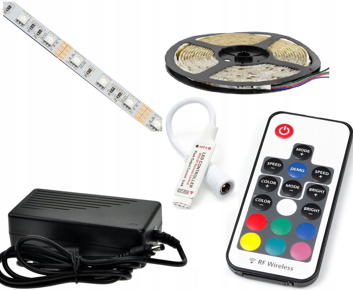 

Zestaw Taśma 5m 150 Led Rgb sterownik Rf zasilacz
