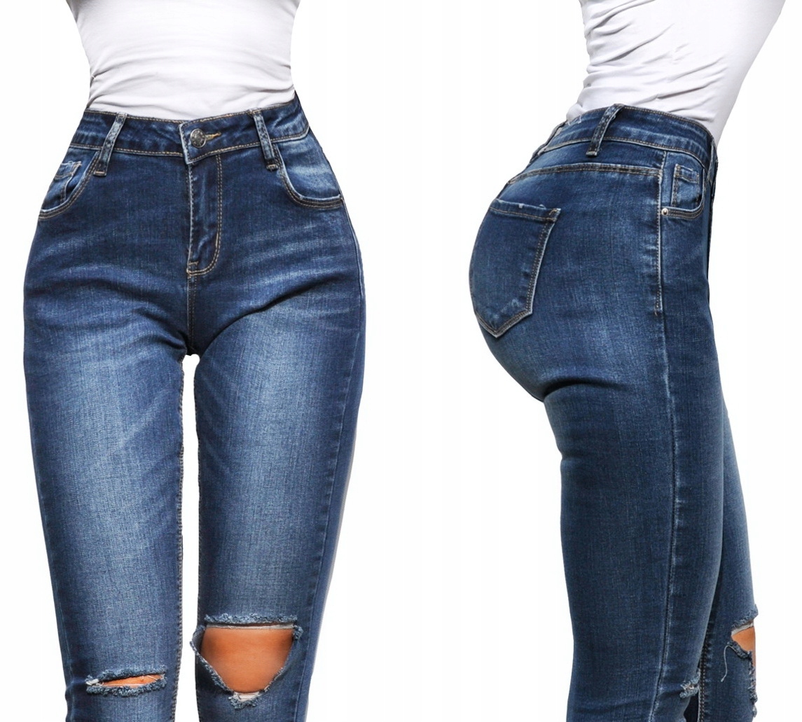 #M811Spodnie Jeans Dopasowane Rurki Dziury S Rozmiar S