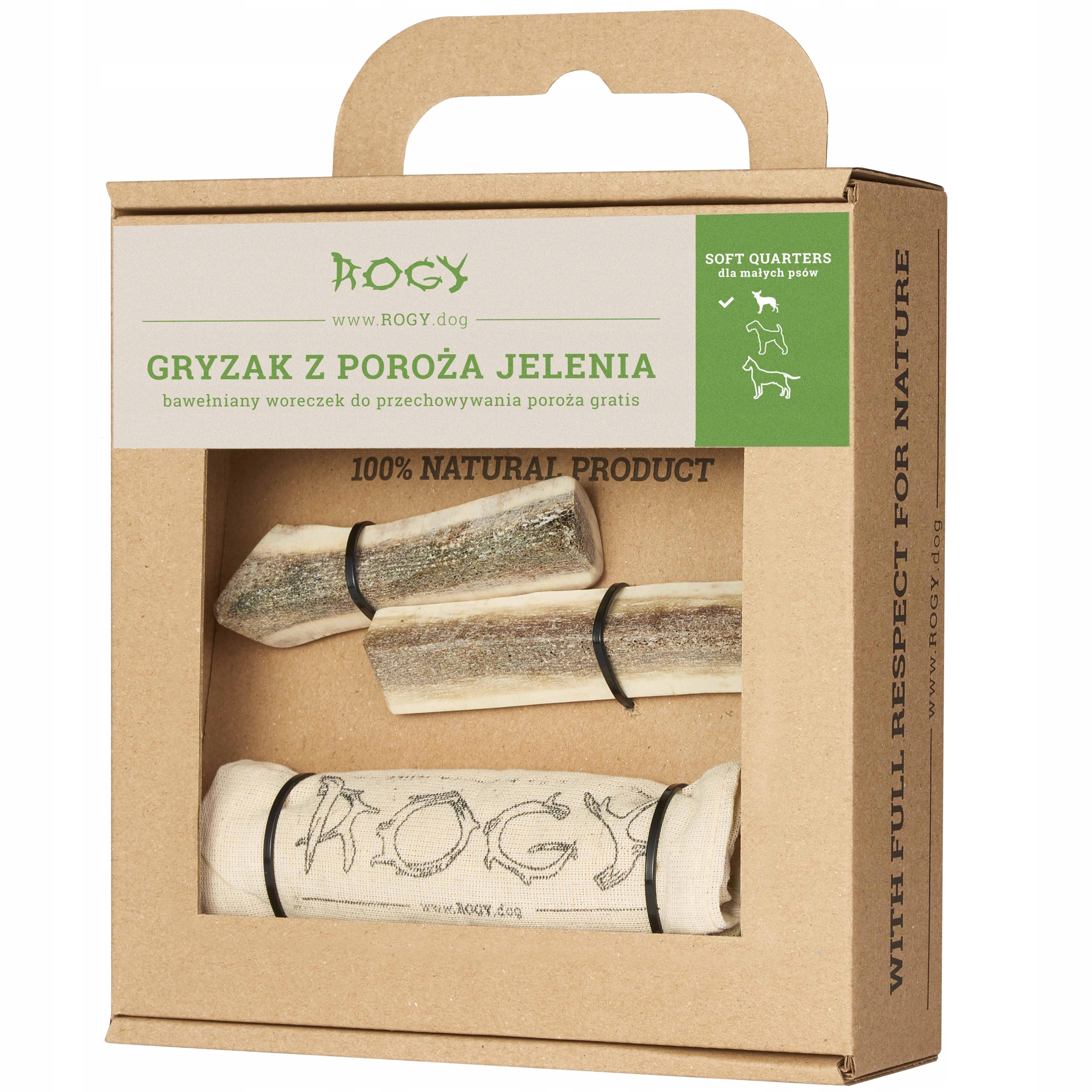 Rogy 100% přírodní kousátko vel S z jeleního paroží pro menšího psa 2x50 g
