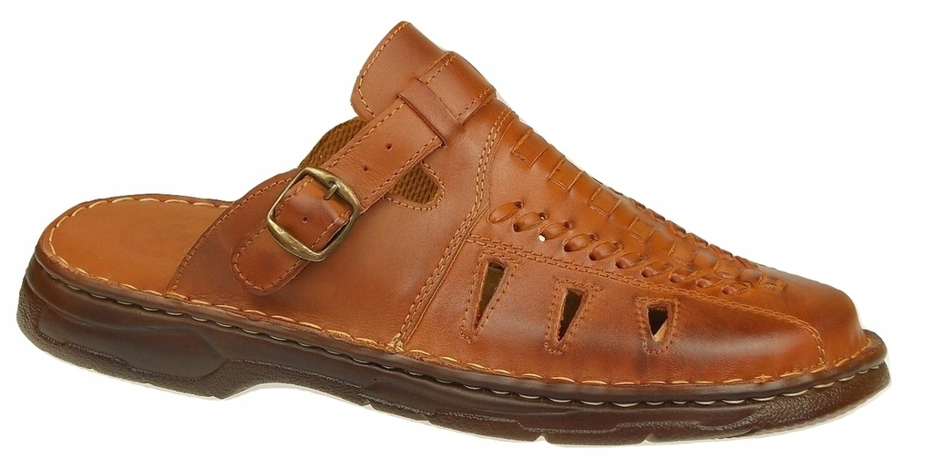 Pánské Pantofle Lukpol Lícová kůže Šitý koňak 45