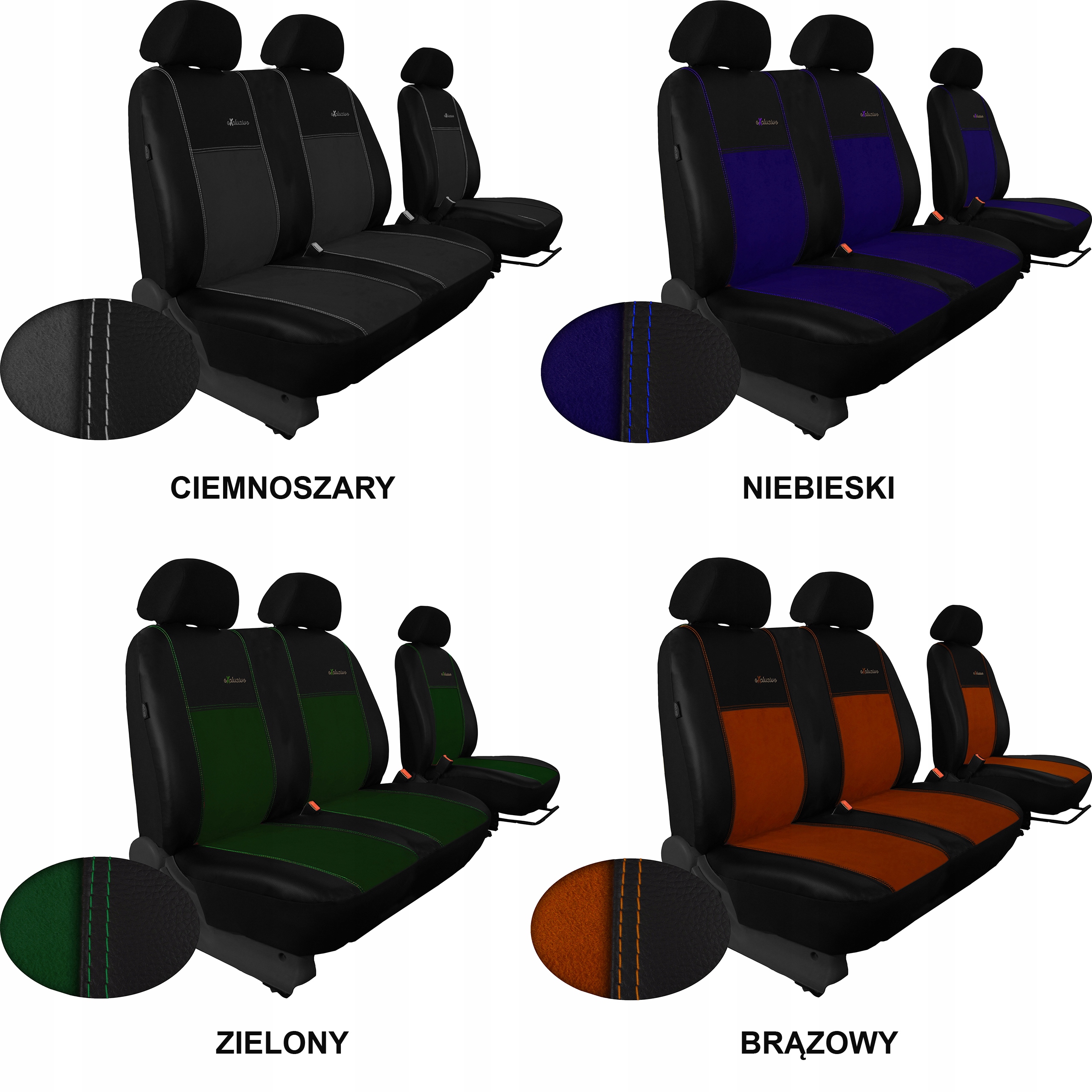 POKROWCE MIAROWE ALICANTE VW T5 CARAVELLE BUS 2+1 Materiał skóra sztuczna zamsz sztuczny